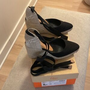 BLACK POINTED WEDGE CASTANER WEDGE ESPADRILLES